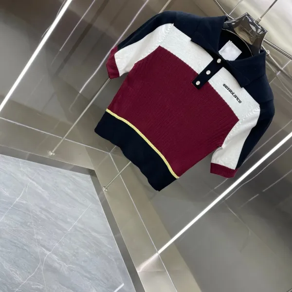 Casablanca Color-Block Knit Polo and Pleated Skirt Set in Navy, Burgundy, White, and Yellow - 4