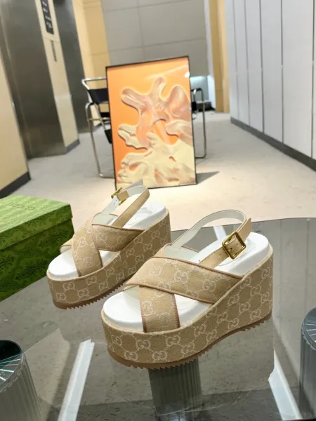 Gucci GG Marmont Platform Sandals Mint Green Wedges - 3