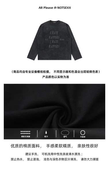 Design NOTSEX I Hate Rappers Brand Acid Wash Long Sleeve T-Shirt Black T-Shirts - 7