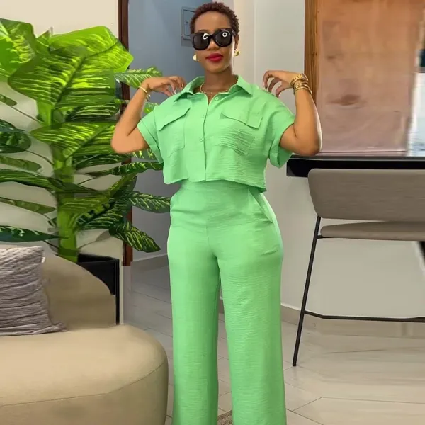 Design Two-Piece Shirt and Pants Set in Vibrant Blue - 6