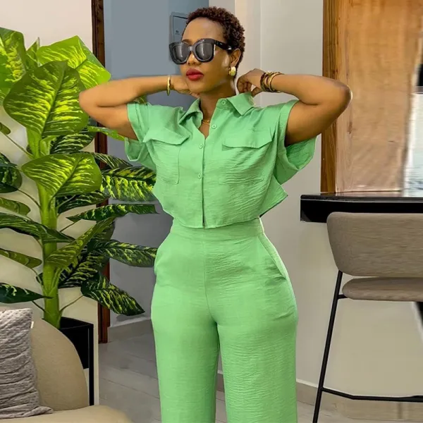 Design Two-Piece Shirt and Pants Set in Vibrant Blue - 7