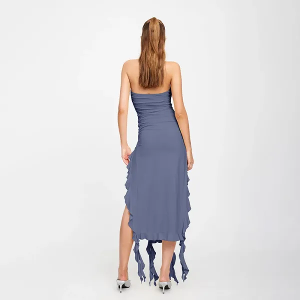 Design Ruffled Hem Strapless Midi Dress White - 20