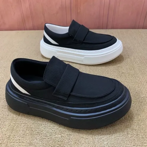 Design Slip-On Loafer with Velcro Strap Black Platform Sneaker Casual Shoes - 4