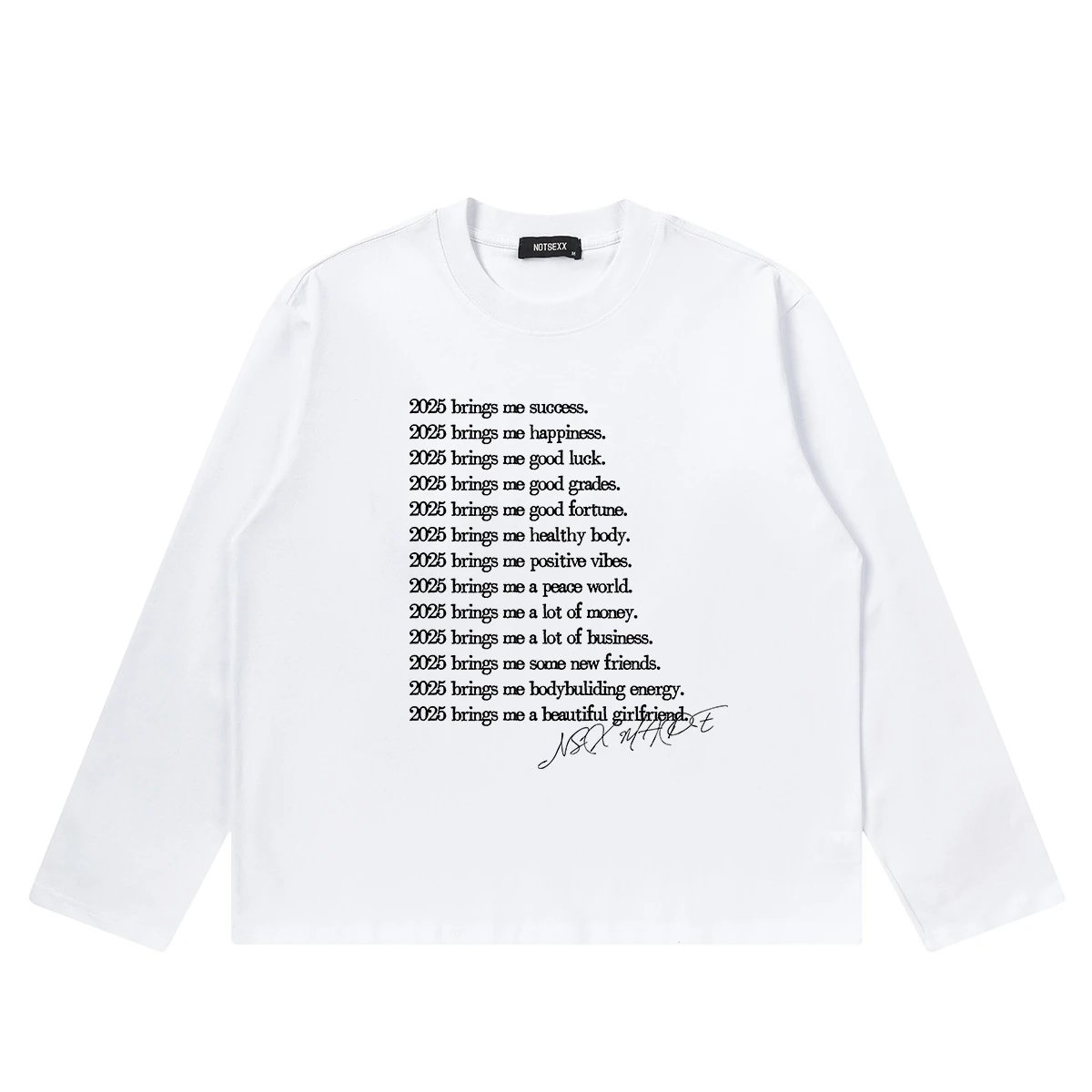 White BOXY short width long sleeved version