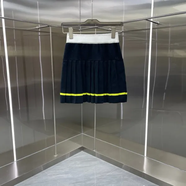 Casablanca Color-Block Knit Polo and Pleated Skirt Set in Navy, Burgundy, White, and Yellow - 10