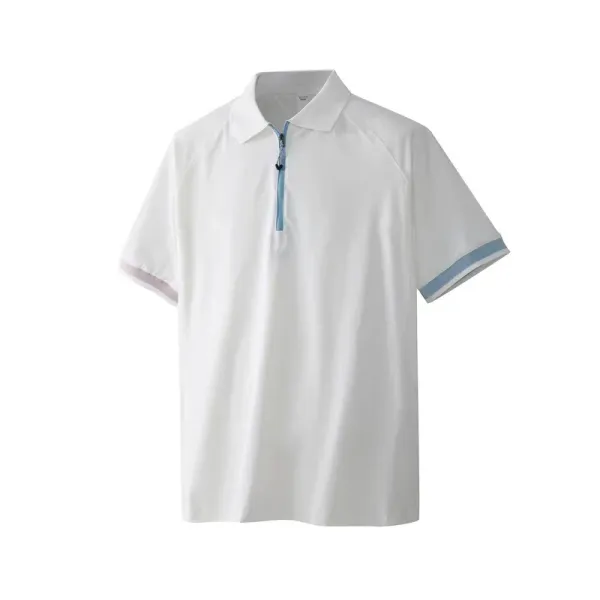 Design Half-Zip Polo Shirt in Mint Green with Light Blue Trim Tops Polo - 6