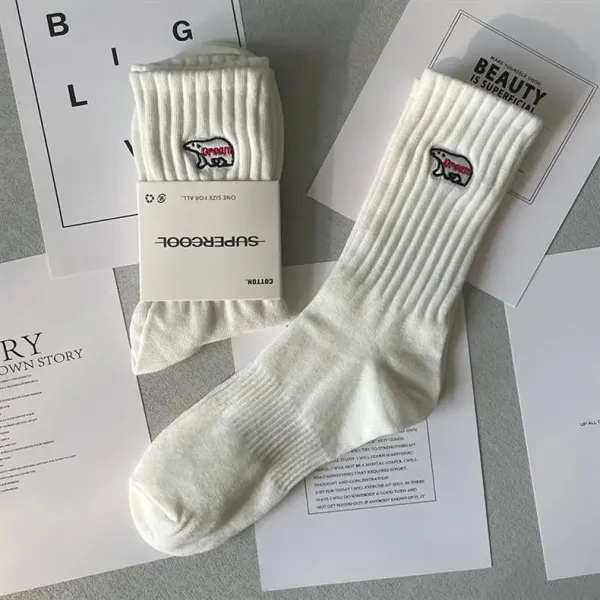 Design Mountain Logo Ribbed Crew Socks White - 13