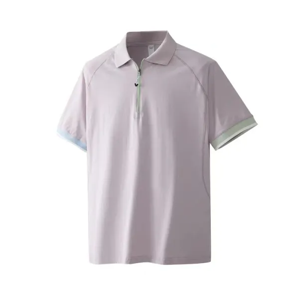 Design Half-Zip Polo Shirt in Mint Green with Light Blue Trim Tops Polo - 7