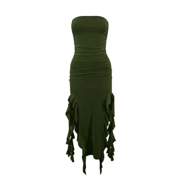 Design Ruffled Hem Strapless Midi Dress White - 41