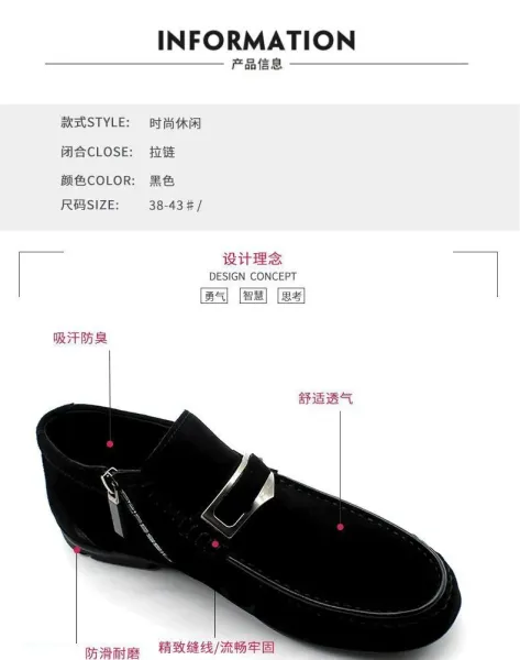 Design Zipper Loafer Black Casual Shoes - 4