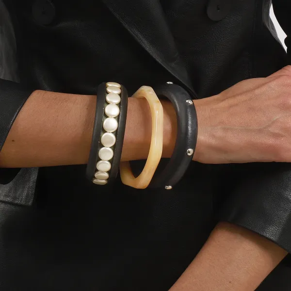 Design Studded Two-Tone Cuff Bracelet Gold Silver Jewelry - 20