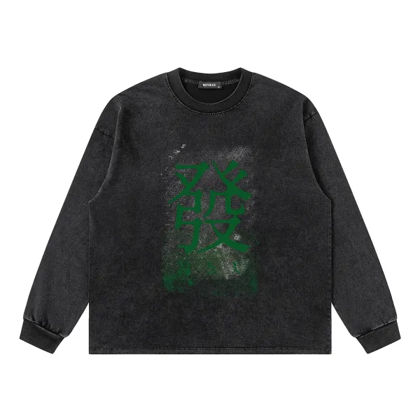 Design NOTGEXX Kanji Print Long Sleeve Tee Black T-Shirts - 13