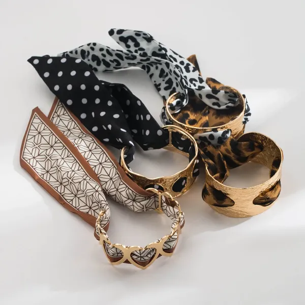 Design Studded Two-Tone Cuff Bracelet Gold Silver Jewelry - 35