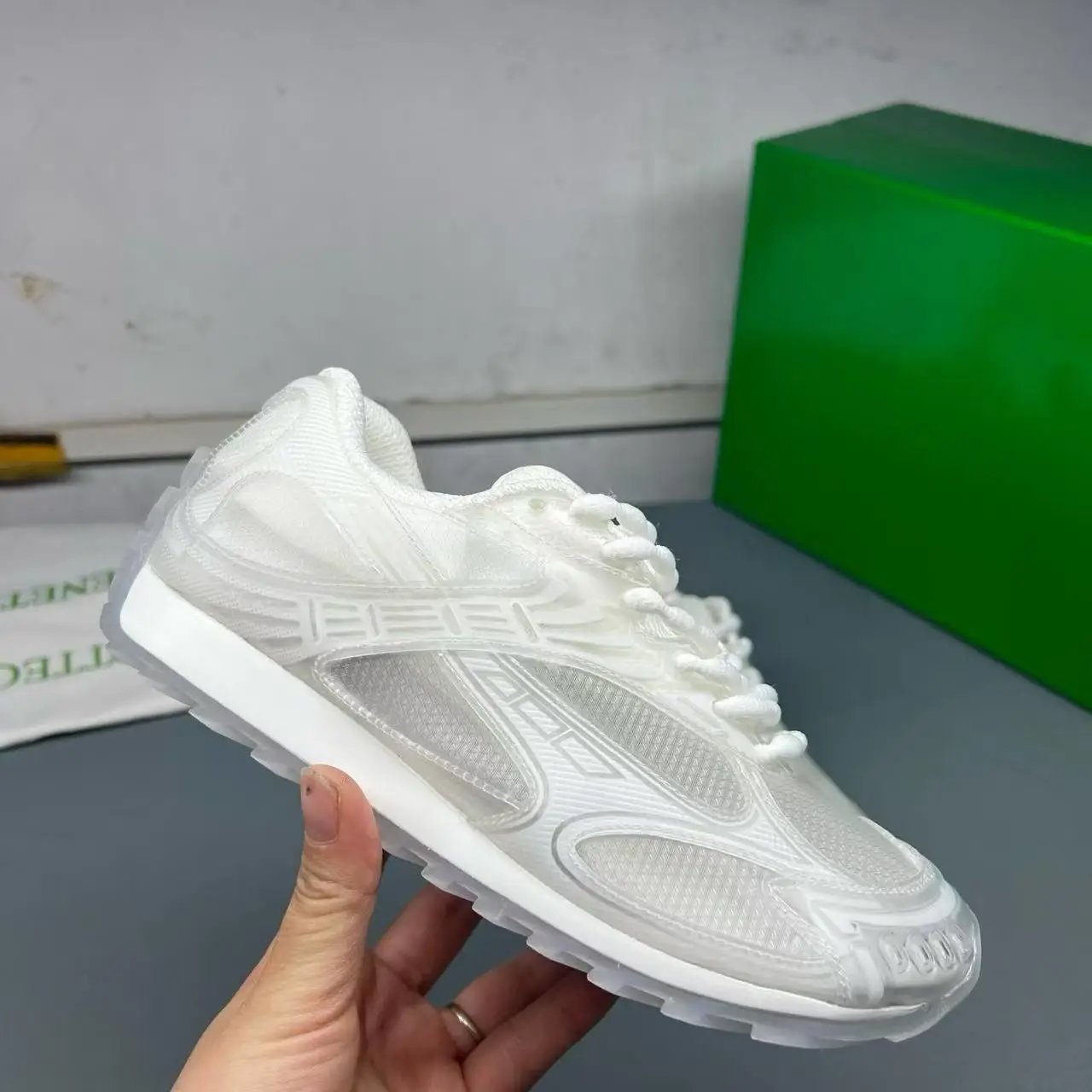 Bottega Veneta BV Sport Silver Metallic Mesh Sneakers