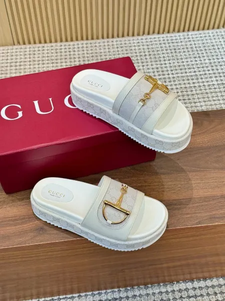 Gucci Horsebit Slide Sandals White Slippers - 3
