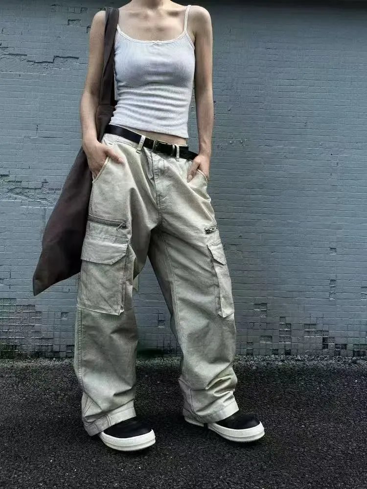 Design Cargo Pants Light Gray Washed Utility Pants - 48