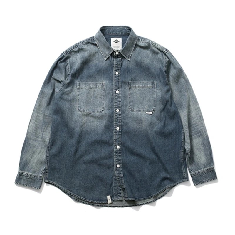 Denim Shirt Indigo Washed Workwear Style