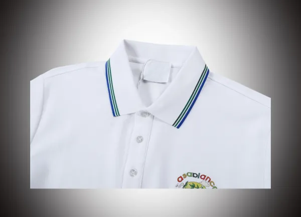 Design Polo Shirt White with Green Trim and Embroidered Graphic Tops Polo - 5