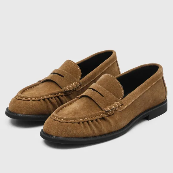 Design Suede Penny Loafers Tan Casual Shoes - 1