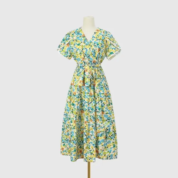 Design Floral Wrap Midi Dress Black White - 4