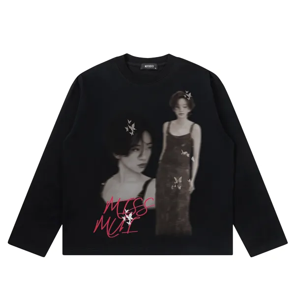 Design NOTSEXx Miss Mui Denim Wash Long Sleeve T-Shirt T-Shirts - 15