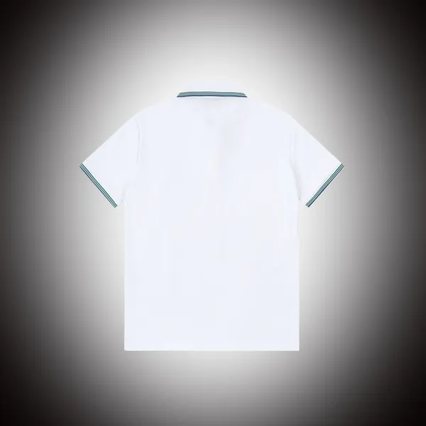 Design Polo Shirt White with Green Trim and Embroidered Graphic Tops Polo - 7