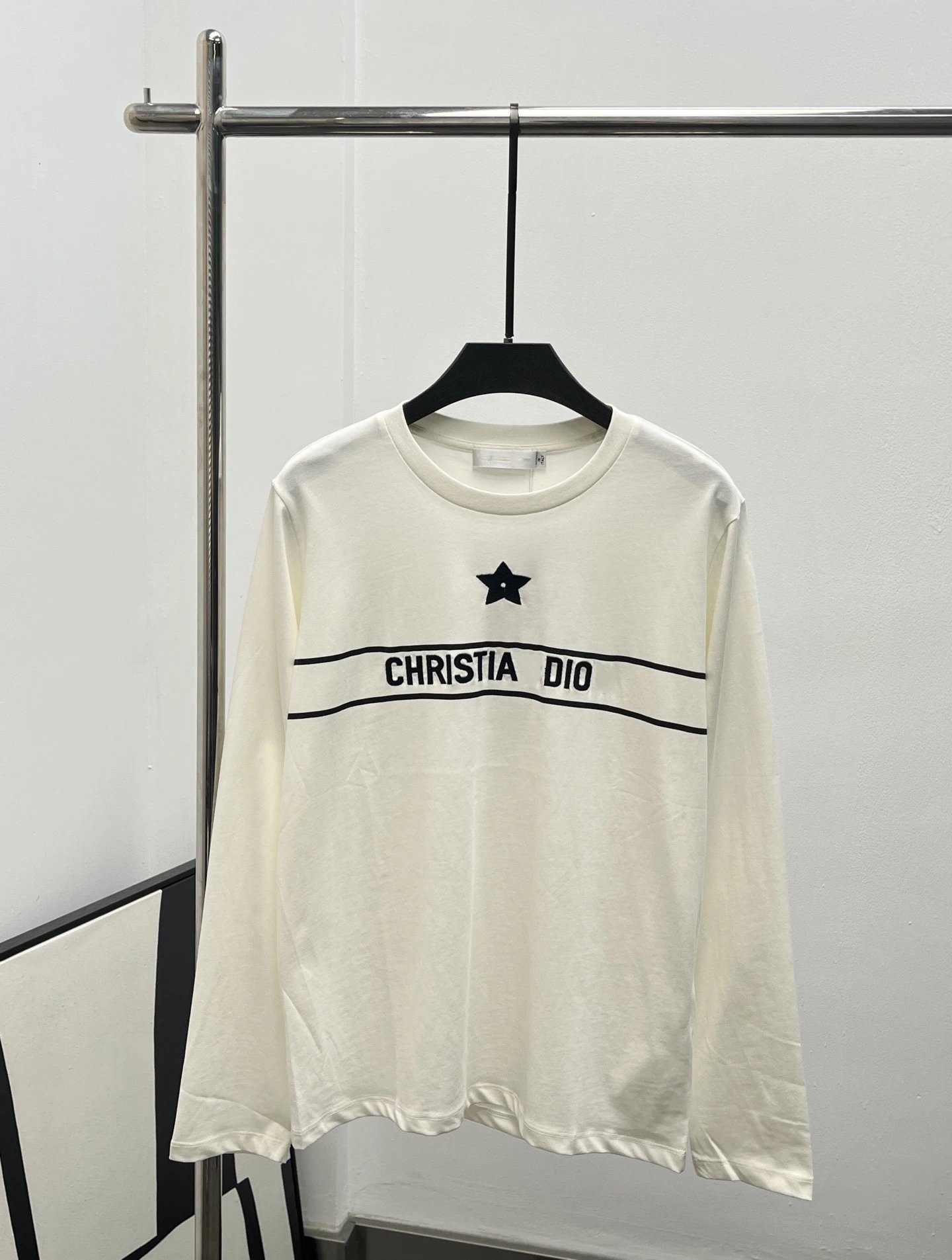 White Long Sleeve Tee with Star and Reversed Text Brown Cargo Pants Set