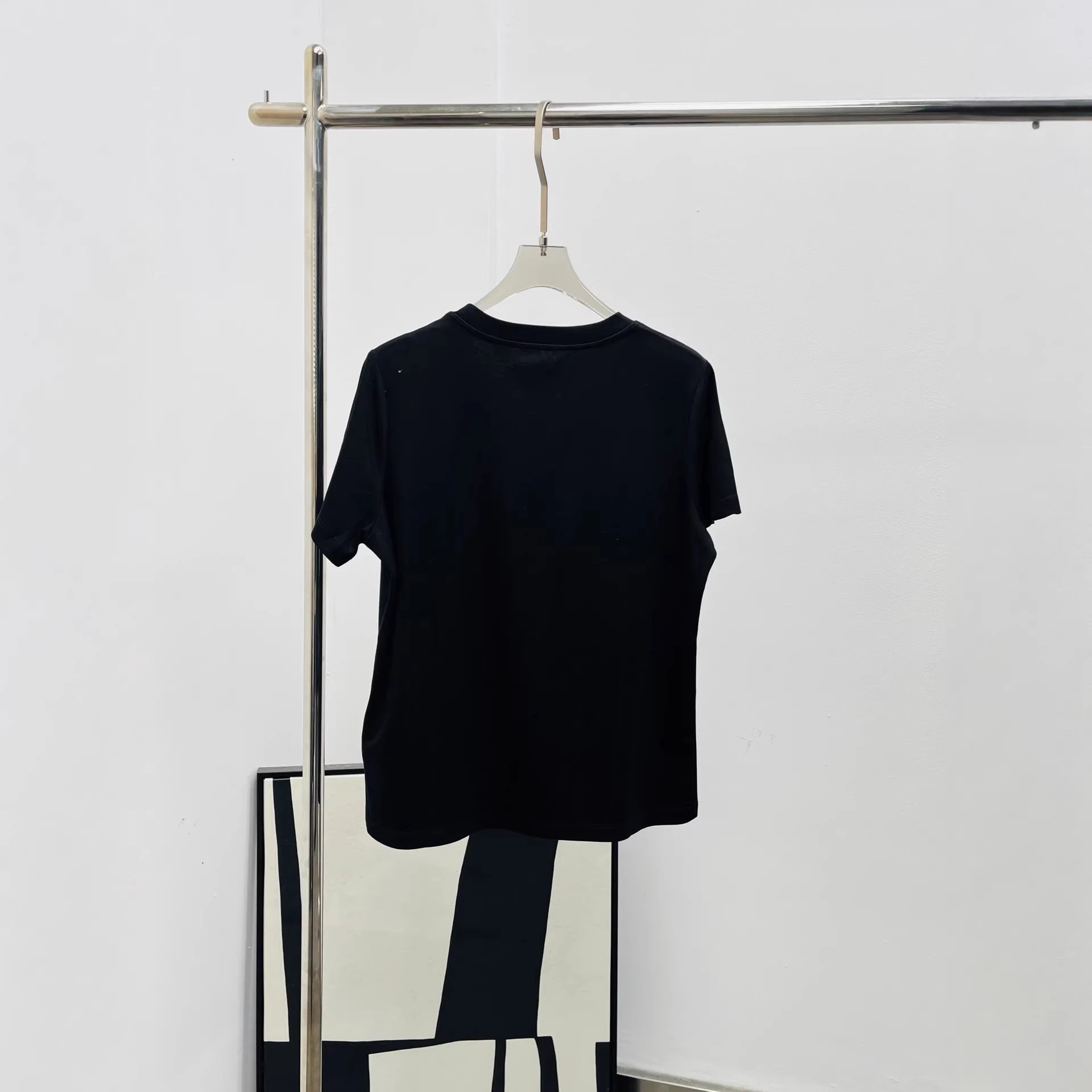 Embroidered Logo White Black Casual T-Shirt