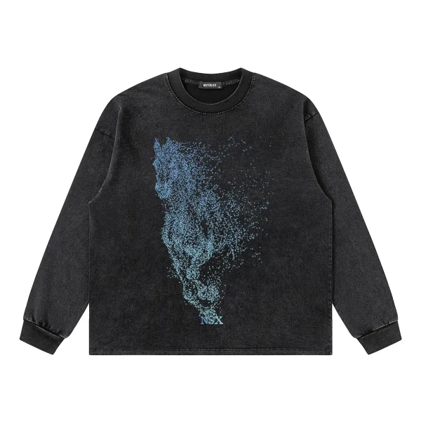 Design NOTSEXx Particle Wolf Long Sleeve T-Shirt Black T-Shirts - 14