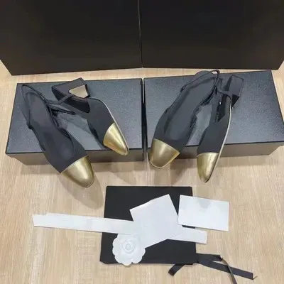 Chanel Two-Tone Gold and Black Slingback Heels - 22