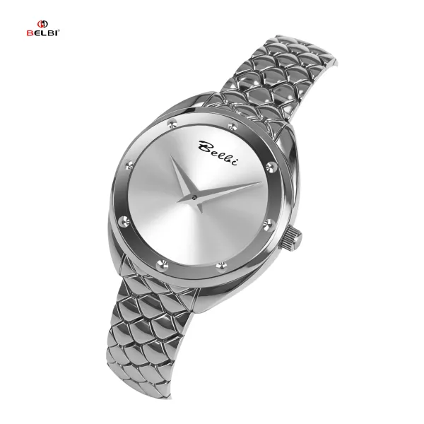 Design Belbi Women's Blue Dial Stainless Steel Watch with Scale-Link Bracelet Watches - 14