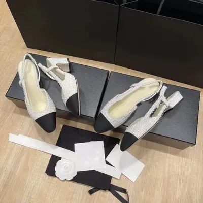 Chanel Two-Tone Gold and Black Slingback Heels - 23