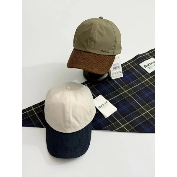 Burberry Barbour Corduroy Brim Baseball Cap Olive / Brown and Cream / Navy Hats - 4