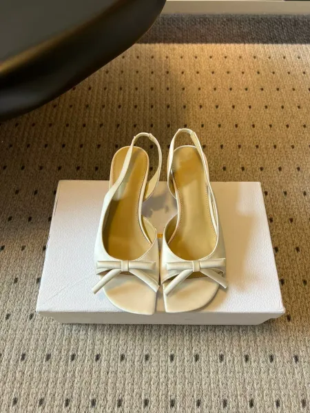 Design Bow-Embellished Slingback Kitten Heels Cream - 1