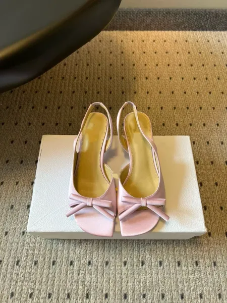 Design Slingback Bow Sandals Pink Satin Heels - 1
