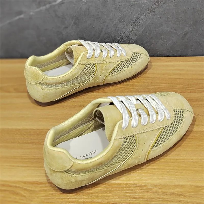 Design Retro Mesh Sneakers Beige Yellow Casual Shoes - 2
