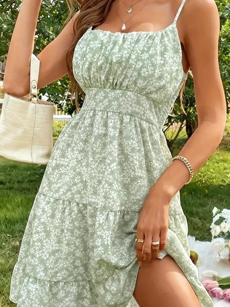 Design Floral Tiered Midi Dress in Mint Green - 3