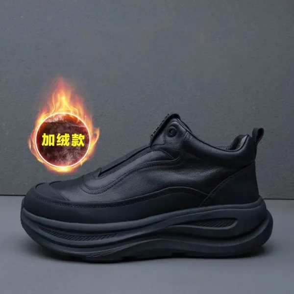 Design Chunky Platform Sneakers Black Fleece-Lined Winter Casual Shoes - 1