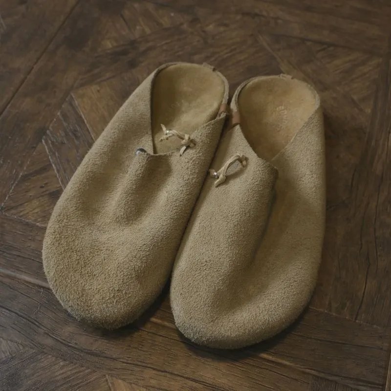 Design Suede Mule Slippers Beige Casual Shoes - 4