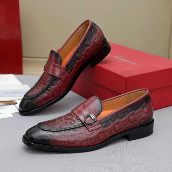 Salvatore Ferragamo Gancini Loafer Burgundy Leather Shoes - 9
