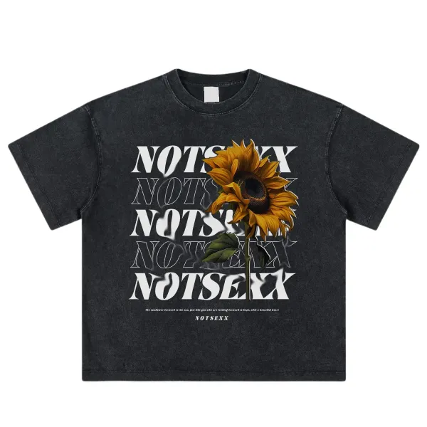 Design NOTSEXX Sunflower Graphic Washed Black T-Shirt T-Shirts - 1