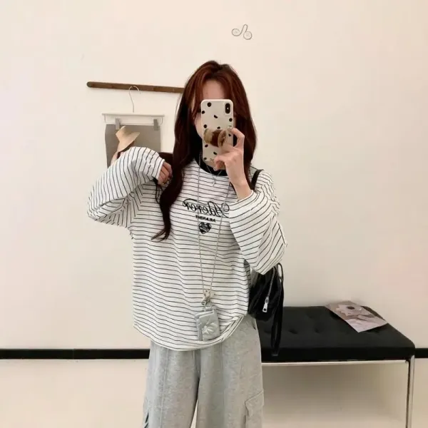 Aeae Striped Logo Long-Sleeve T-Shirt Navy - 2