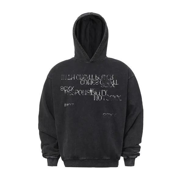 Design 'With Great Power' Distressed Print Gray Hoodie - 9
