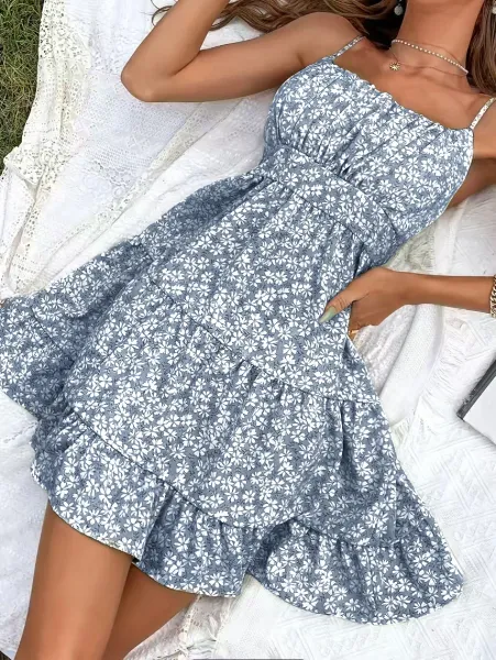 Design Floral Tiered Midi Dress in Mint Green - 18