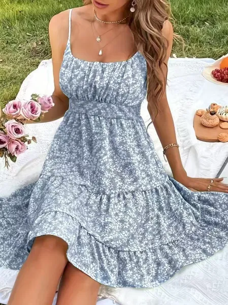 Design Floral Tiered Midi Dress in Mint Green - 20