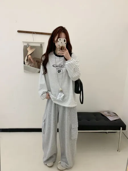 Aeae Striped Logo Long-Sleeve T-Shirt Navy - 7
