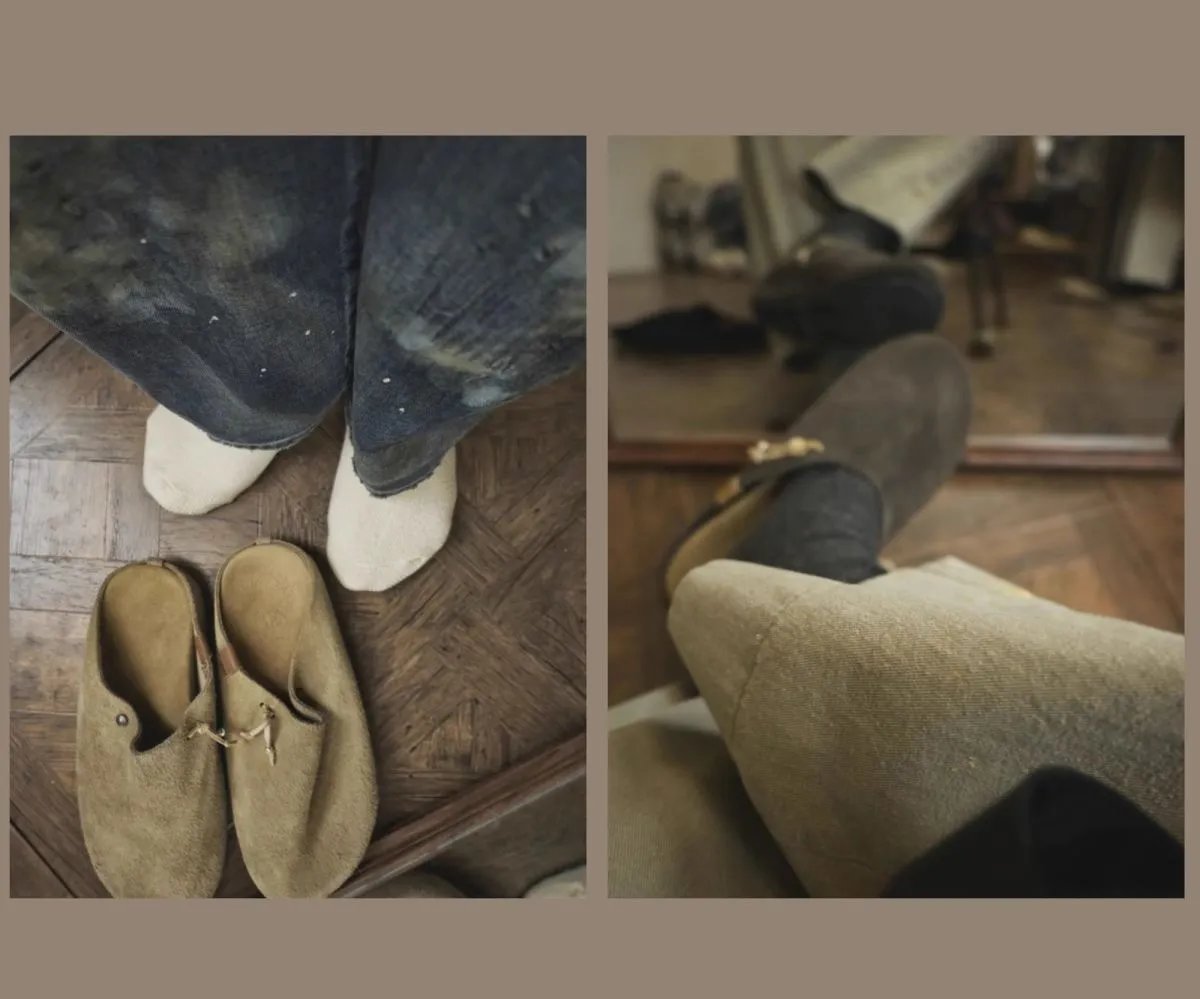 Design Suede Mule Slippers Beige Casual Shoes - 14