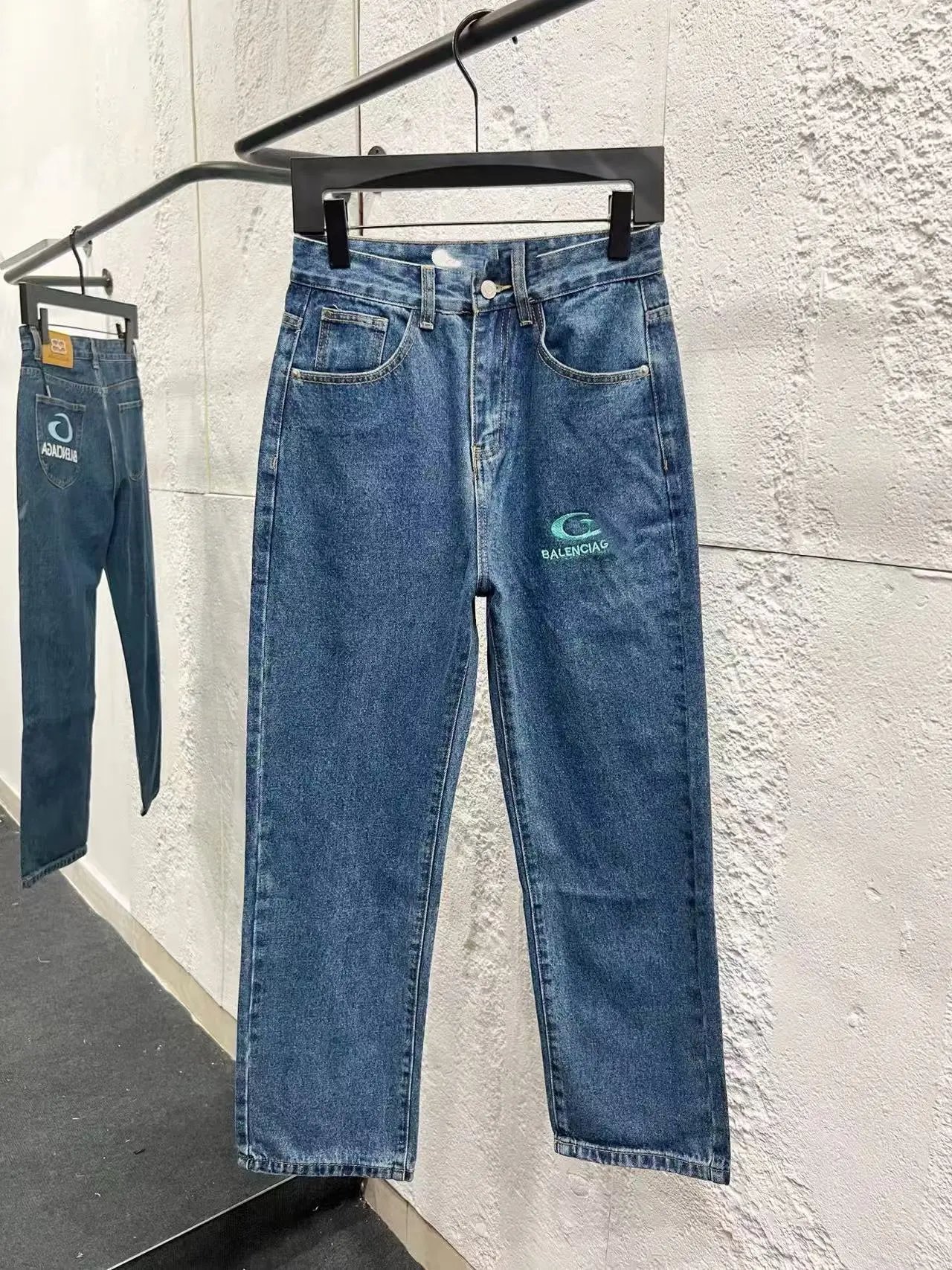 Balenciaga Logo-Embroidered Straight-Leg Jeans Blue