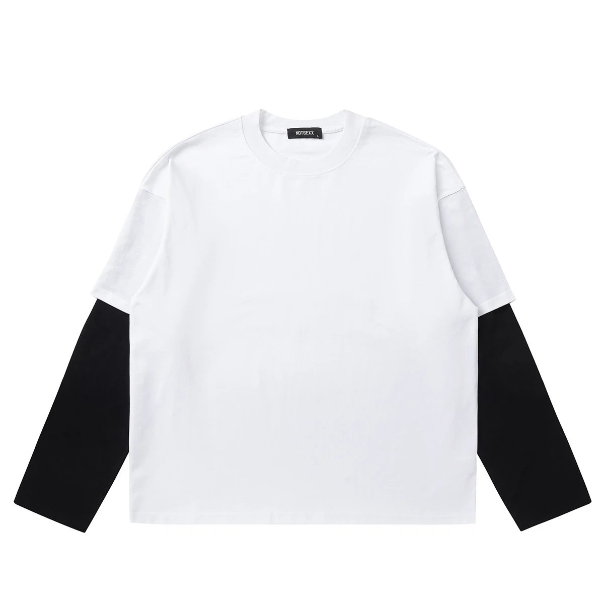 NOTDEXX 300G Boxy Fit White Black Sleeve Layered T-Shirt
