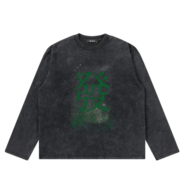 Design NOTGEXX Kanji Print Long Sleeve Tee Black T-Shirts - 26